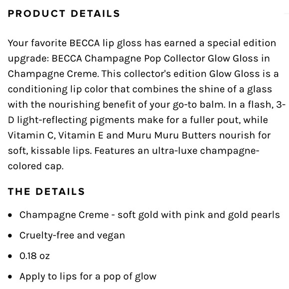 BECCA Glow Gloss Lip Gloss Champagne Creme - Picture 16 of 16